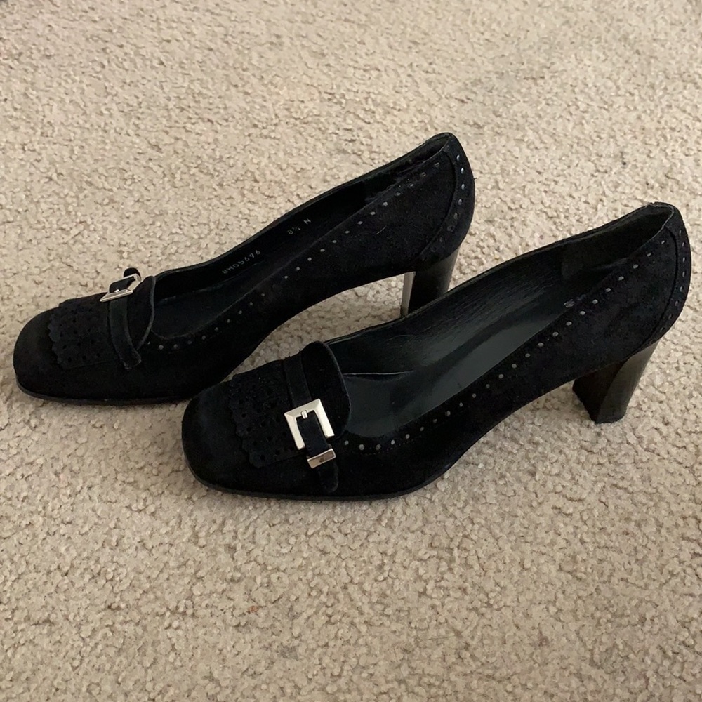Stuart Weitzman black suede loafer with block heel - Picture 3 of 6
